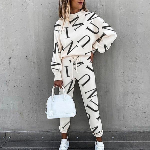 Leisure letter printing 2-piece set runner brushed long sleeved top sports rod set and womens set 240902
