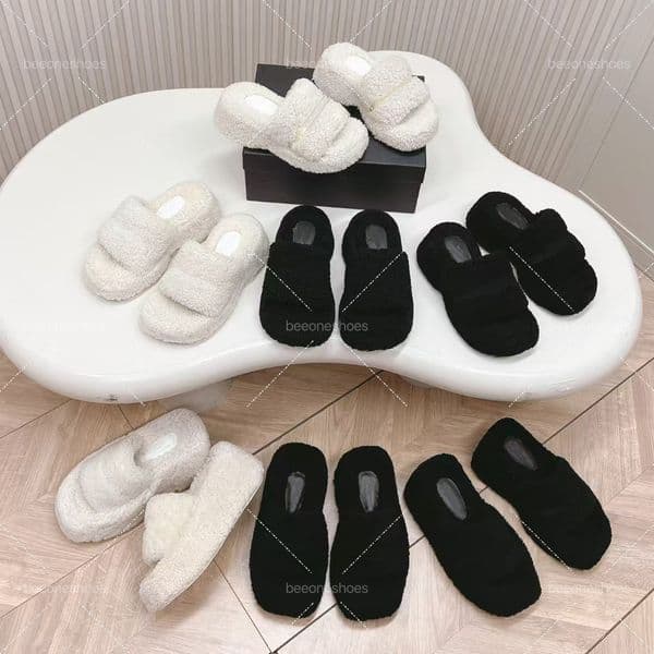 slides designer slippers Women's Thick Soled Striped Fashionable One-piece Slippers For Outerwear Winter indoor fur soft and fluffy flat casual sandals EU35-41