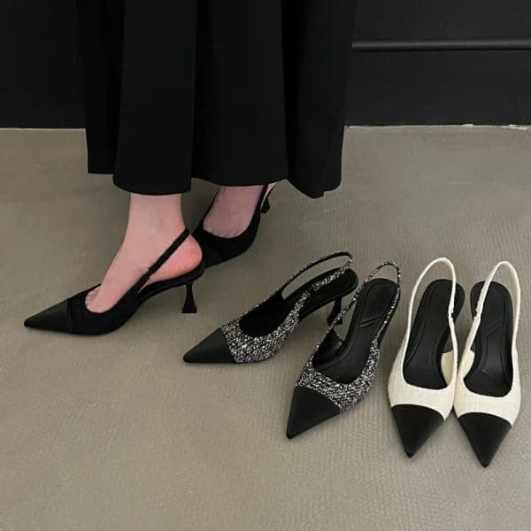 New Summer Low Heels Sgbac for Women Fashion Pointed Slender Heel Pumps Shoes Back Empty Toe Sandals 980d