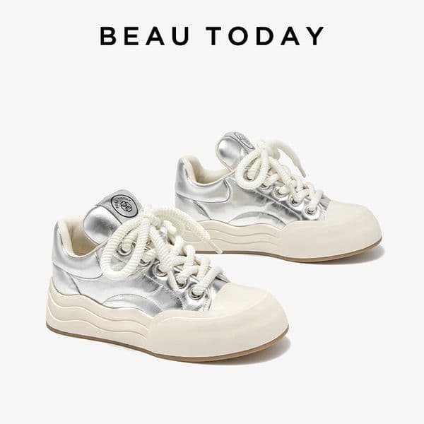 Leisure BEAUTODAY Sneakers Women Genuine Leather Solid Color Lace-up Round Toe Ladies Shoes Platforms Handmade 29243 6563