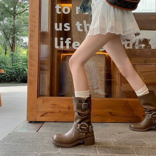 Vintage Stylish Classic Designer Boots Stylish Casual Chunky Platform Ankle Boots Women Pu Leather Square Heels Combat Boots Woman Lace Up Black Short Booties