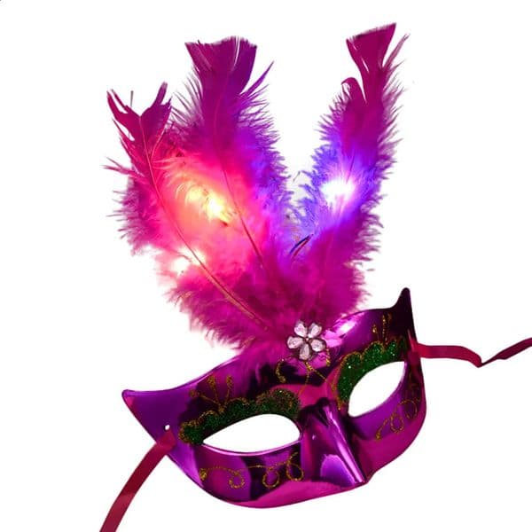 Women Venetian LED Mask Masquerade Fancy Dress Party Princess Feather Masks 240712