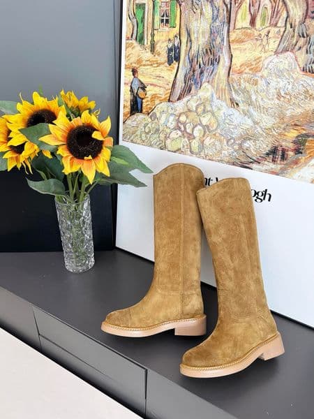 Women Cowboy boots Long Boots Designer High Heels Ankle Boot Real shoes Hair Fashion Winter Fall Cowboy Leather quilted Lace-up Winter Shoe Rubber lug sole 35-41