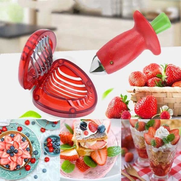 Kitchen fruit tools Strawberry slicer Strawberry corer Strawberry peeler Stem remover Creative melon and fruit slicerXJ240903