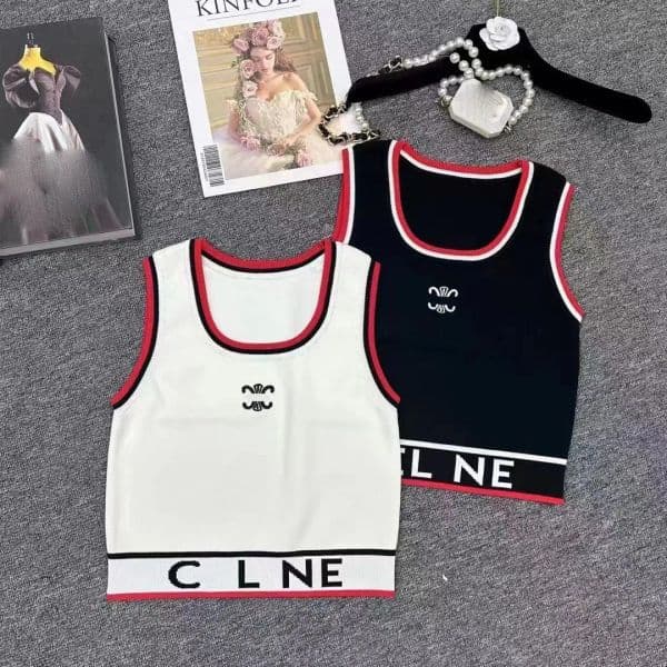 Channels 2024 Summer Designer Stripes CC T Shirt Cropped T Shirts Women Knits Tee Knitted Sport Top Tank Tops Woman Vest Yoga Tees Channele