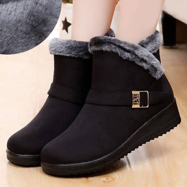 Women's Solid Faux Fur Wedges Snow Boots 2024 Hot Ladies Anti-Slip Cotton Boots Autumn Winter Warm Fluffy Plush Botas Shoes