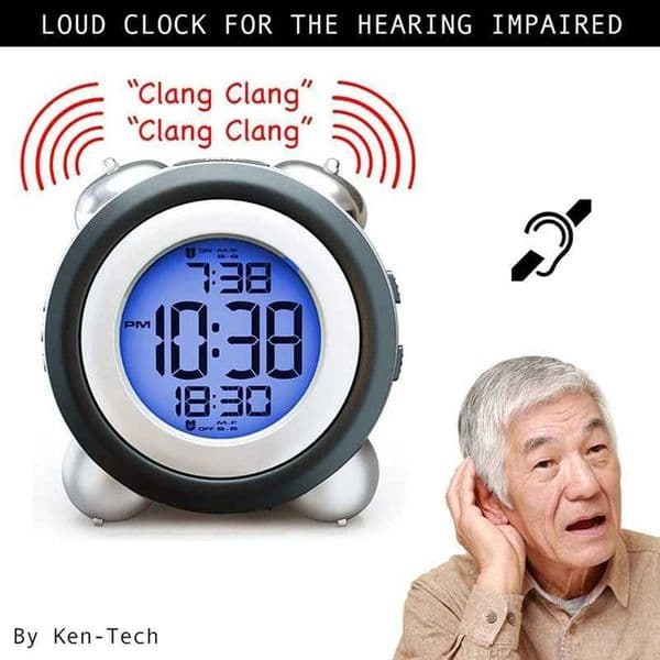 Digital Alarm Clock Time Date Display Twin Bell Very Loud for Heavy Sleepers Dual Alarm Blue Backlight for Teens Y240904