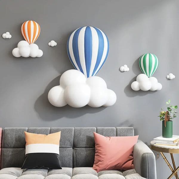 3D air balloon sculpture home wall decoration white cloud resin living room bedroom interior hanging 240903