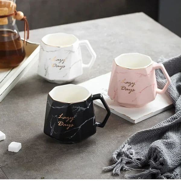 Diamond marble ceramic coffee cup 430ml beautiful golden decoration tea milk beverage home office gift 240903