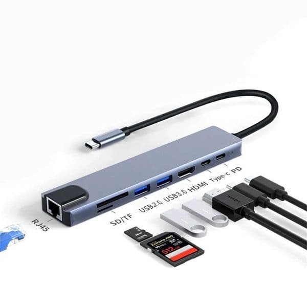 USB C 8-in-1 hub type C 3.1 to 4K high-definition adapter with RJ45 SD TF card reader PD fast charging suitable for MacBook laptops CL240905