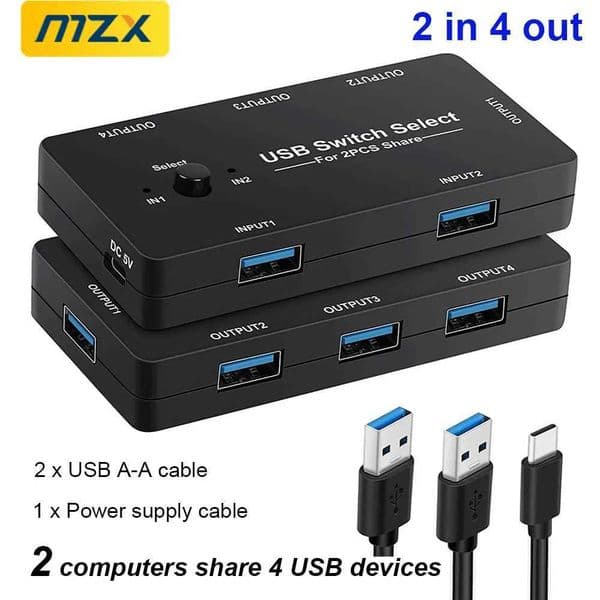 MZX USB Switch KM Switcher Selector KVM 2.0 Hub 2 Computer Laptop PC Desktop Accessories Share Printer Keyboard for Macbook Hubs CL240905