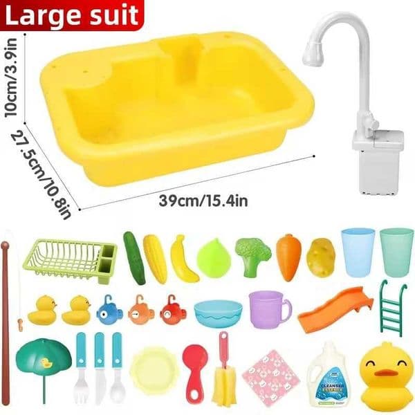 Childrens Kitchen Sink Electric Dishwasher Playing with Toys and Running Water Pretending to Play with Food Fishing Toys Role Playing Kitchen Gifts W240827