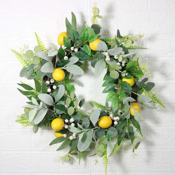 2022 Spring/Summer Lemon Simulation Fruit Green Plant Wreath Front Door Wall Hanging Decoration