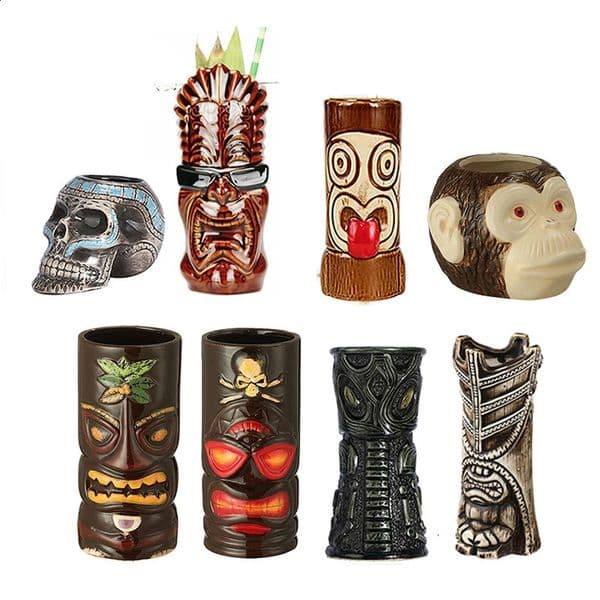 Tiki Ceramic Cup Tumblers Bar Professional Beverages Hawaii Party 240903