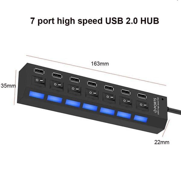 4/7 port USB HUB 2.0 high-speed adapter extender multiple USB splitters multiple extenders with LED light switch suitable for PC laptops CL240905