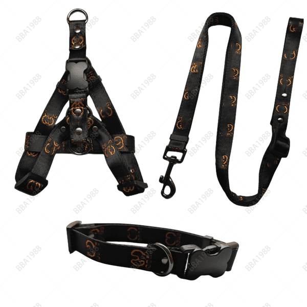 Designer Fashion Monogram Dog collar Leash Harness Designer Dog Harness Small Medium Dog Harness Cat Gold French Bulldog Cool Pet Supplies (Double g)