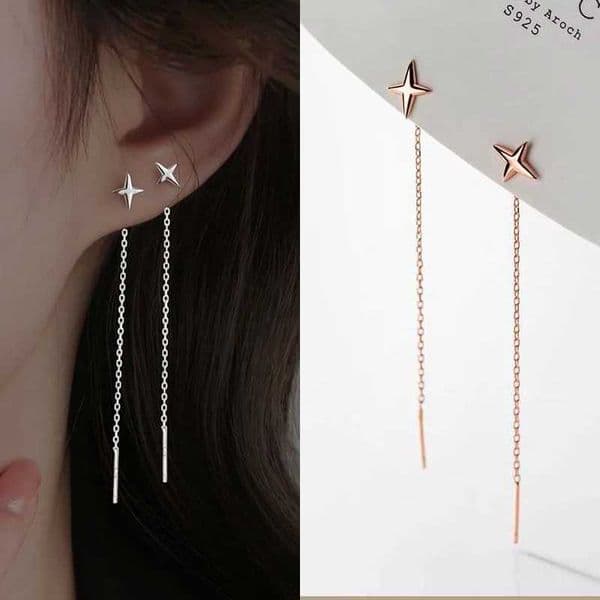 New fashion long filament tassel thread chain climbing star heart bead pendant earrings womens straight hanging earrings jewelry W240904