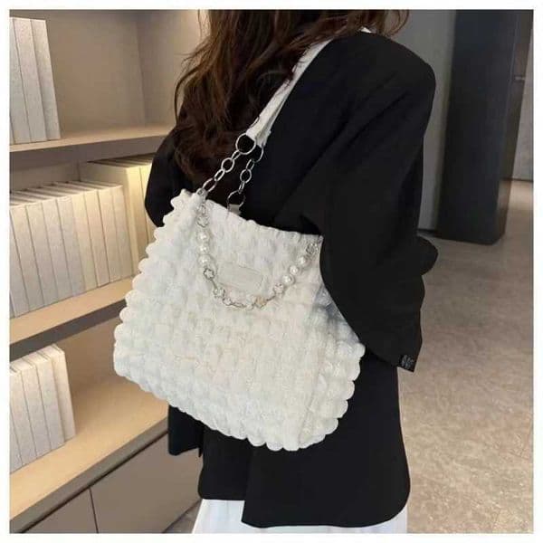 Pleated Bubble Backpack Large Capacity Women s Tote Bag Fashion Beaded Chain Shoulder Soft Fabric Commuter 240905
