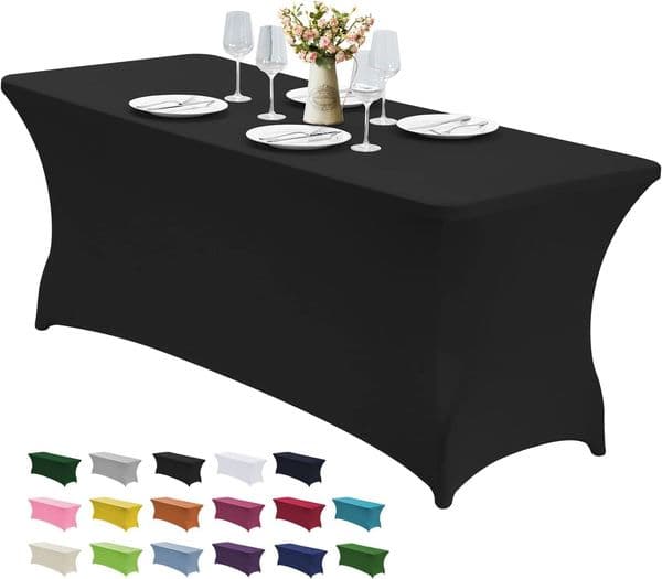 6FT Stretch Spandex Table Cover Rectangular Fitted Folding Tables, Wrinkle Resistant, Elastic Stretchable Patio Tablecloth Protector for Party, Banquet