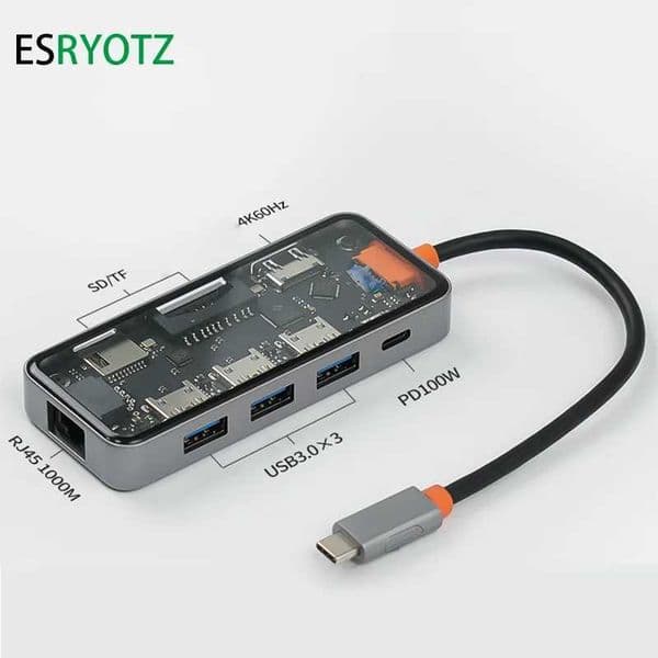 4k compatible USB Type C Hub TF/SD card reader 8-in-1 multi port adapter Ethernet port suitable for MacBook laptops CL240905