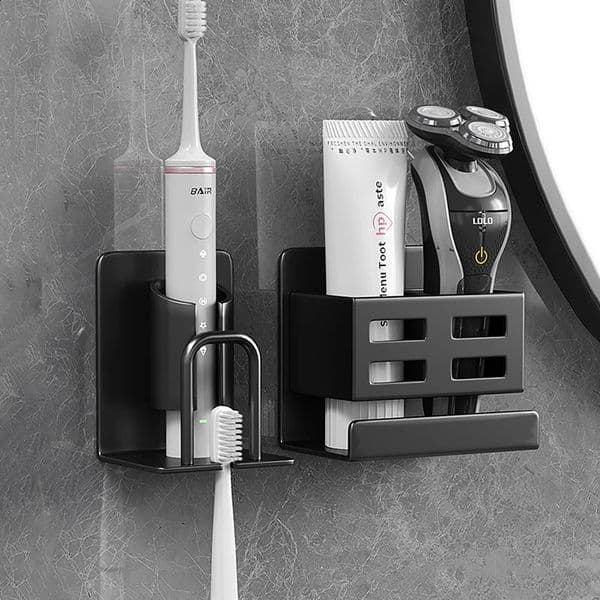 Non punched transparent space aluminum brush cup set wall mounted storage rack bathroom accessories 240903