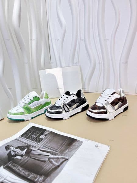 Brand Child Sneakers Gradient color grid pattern kids shoes Size 26-35 designer shoes Box protection Buckle Strap baby casual shoes