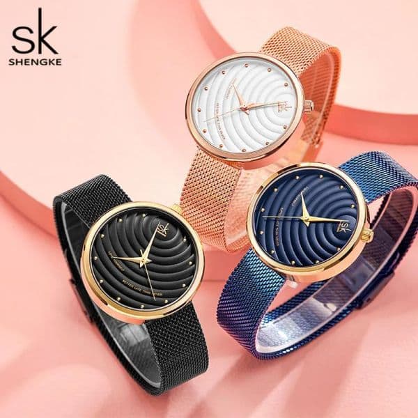 Wristwatches Relogio Feminino Fashion Women Watches Black Steel Mesh Quartz Watch For Simple Elegant Wavy Dial Bracelet montre de luxe gifts A69
