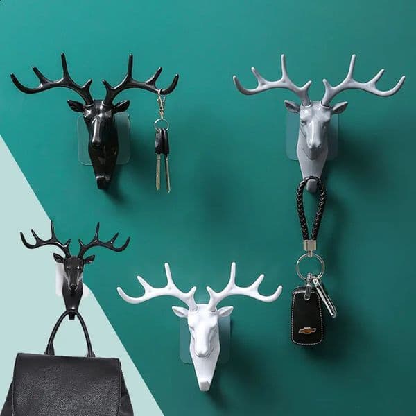 retro deer wall hanger with hook head deer antlers used for hangers hats scarves keys deer horn hangers wall decorations 240905