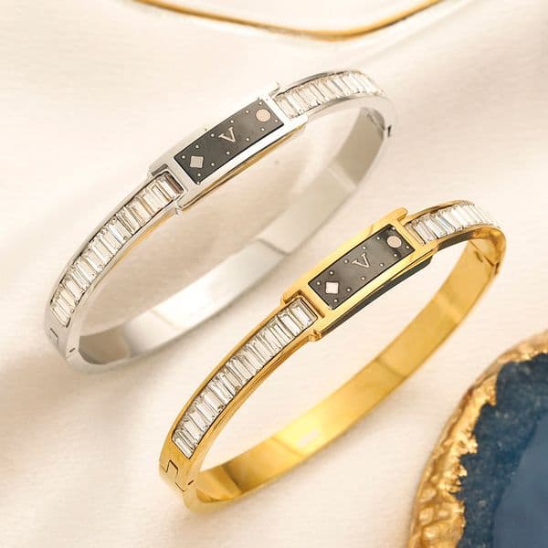 Designer Bangles Bangle Round Letter Luxury Bracelets Women Pendant Jewelry 18K Gold Plated Stainless steel Faux Leather Wristband Cuff Fashion Accessories