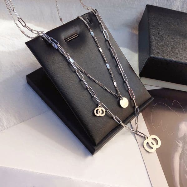 Designer Double layered chain 925 Silver Plated Necklace Stainless Steel Boutique Women Jewelry Classic Gift Stamp