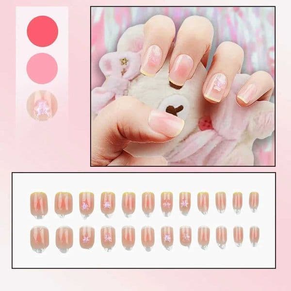 Fake nails French style full coverage adhesive backing artificial nail tips fashionable design 24 pieces W240905