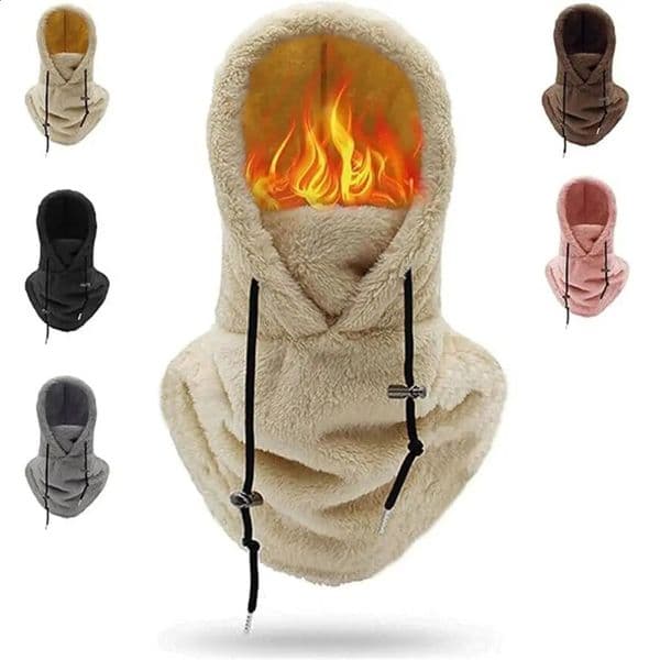 Winter Polar Wool Fabric Hoodie Ski Mask Adjustable Warm Hoodie Scarf Neck Warm Hoodie Outdoor Bicycle Hiking Scarf 240906
