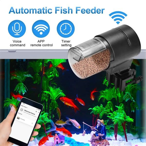 Remote intelligent timed automatic fish feeder for aquariums 200ml capacity easily set with battery 240906