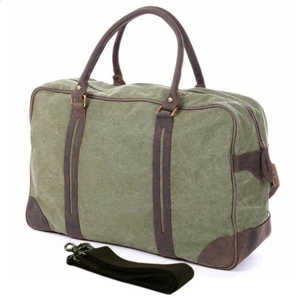 Retro military canvas leather mens travel large luggage bag weekend luggage overnight handbag 240907