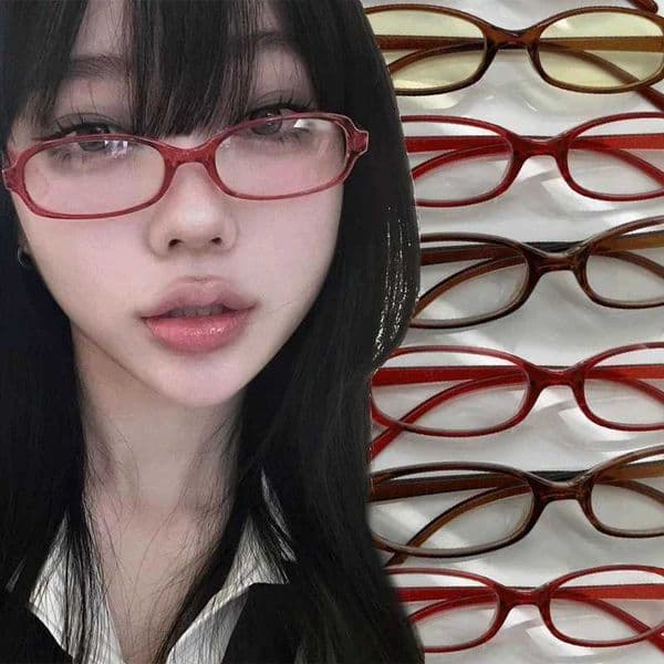 Y2K womens retro oval square glasses red green frame glass glasses decorative computer anti blue glasses with seaside driving W240906