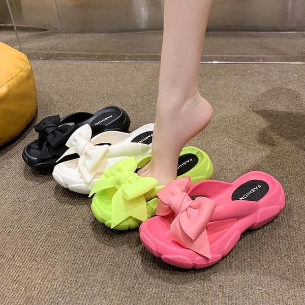 Fashion Bowknot Platform Flip p for Women Summer Beach Non Slip Wedge Slippers Woman Thick Sole Clip Toe Slides Sandals 240828
