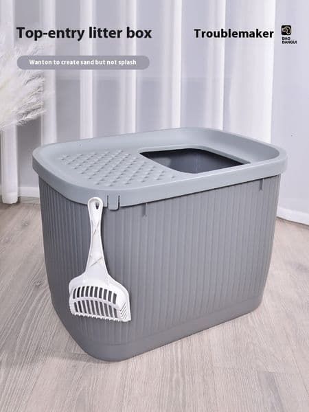 Top in box, fully enclosed, large, splash proof, essential for owners, extra high toilet, cat litter box