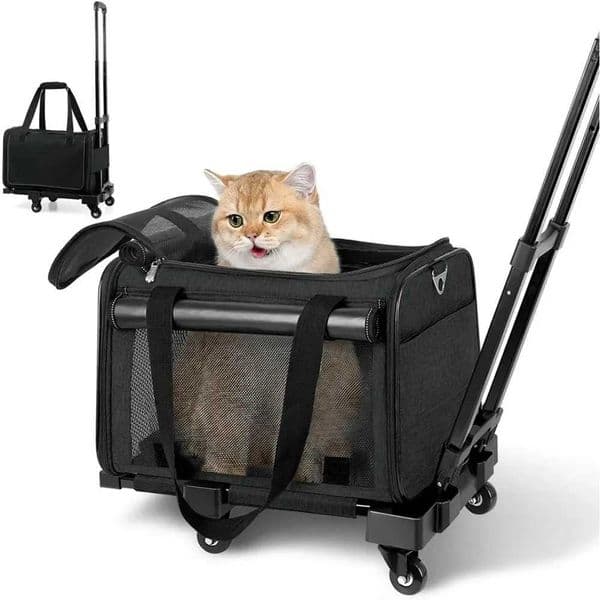 25 pound wheeled light airline approved cat carrier small dog carrier pet carrier with two pockets dog carrier W240906