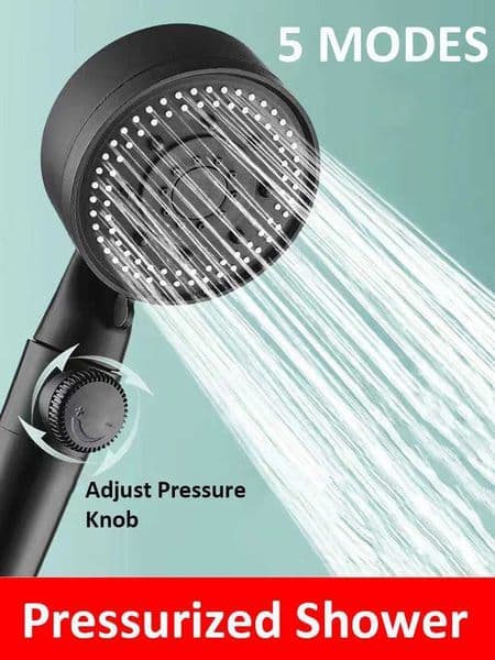 New 5 Modes Black Shower Head High Pressure Sprayer Nozzles with Adjust Pressure Knob Filter Showerhead Bathroom AccessoriesXJ240906