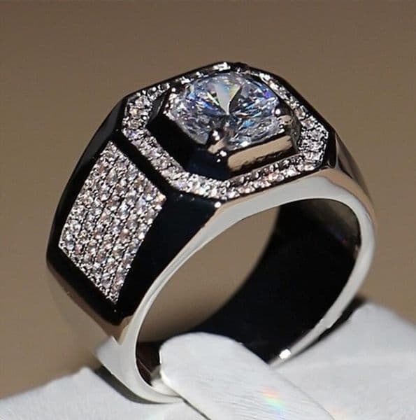2024 Top Sell Vintage Jewelry 10kt white gold filled Topaz Simulated Diamond Wedding Pave Band Rings for men Size 8/9/11/12/13