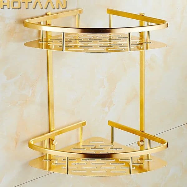 Wall mounted golden aluminum bathroom shower shampoo shelf basket rack fashionable double-layer YT-7026 240905
