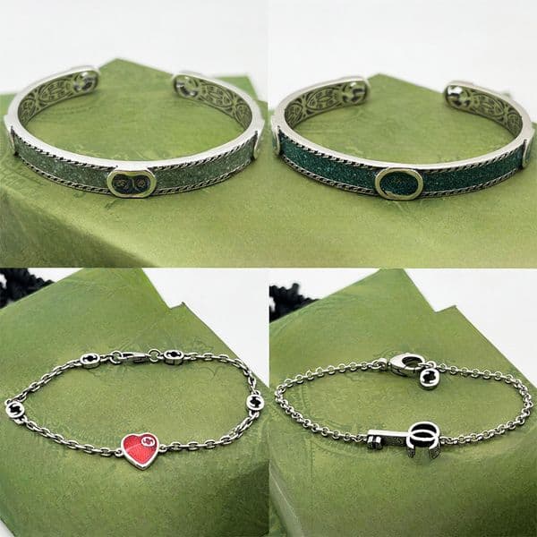 Designer Bracelets Vintage Classic Double-g Enamel Bracelet Green Black Couples Hand Decorated Thai Silver Chain
