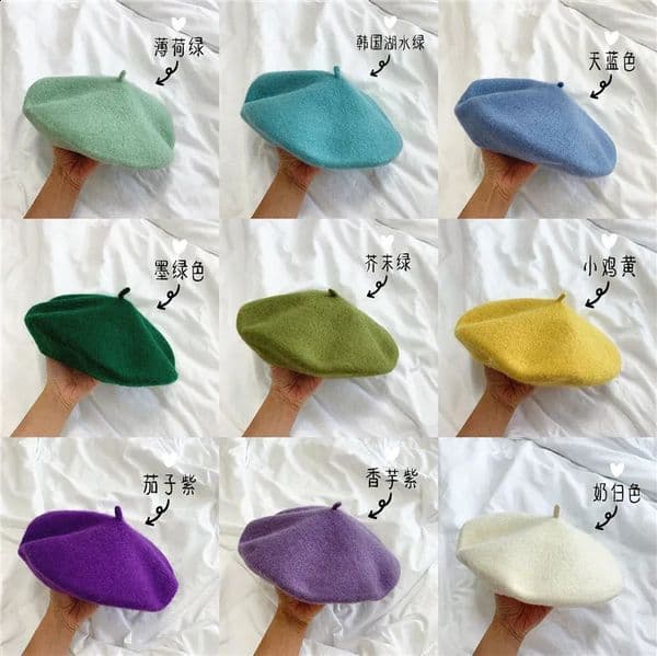 Adult Casual Wool berete hats Woolen Artist hat Thick warm Flat French Pumpkin caps 240906