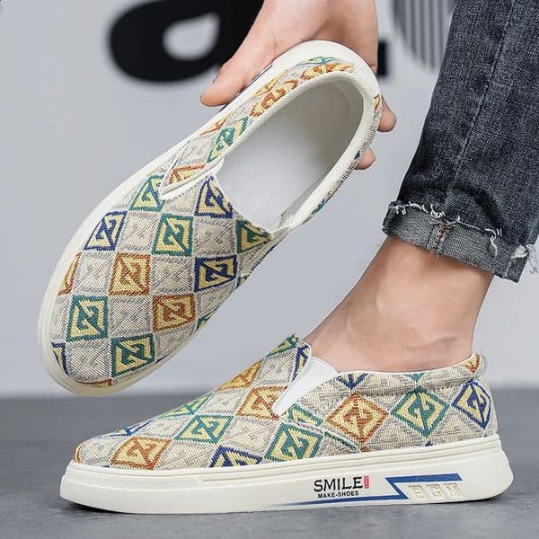 Summer Casual One Step Cloth Shoes Slip on Fisherman Shoes Embroidered Boat Shoes Bohemian Style Walking Canvas Shoes 240909