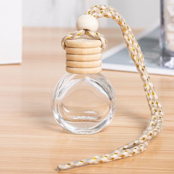 Clear Car Air Freshener Bottle Hanging Perfume Bottle Essential Oil Fragrance Diffuser Empty Glass Bottle Pendant Car Ornament Wooden Lid HW0348