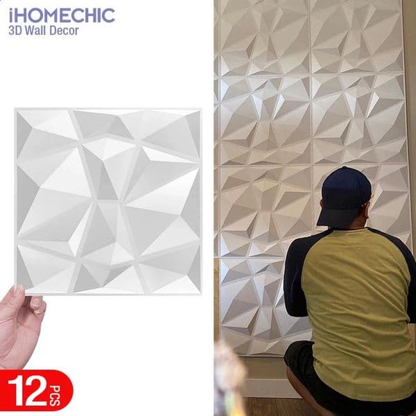 12 pieces of 30x30cm super 3D art wall panel PVC waterproof wallpaper decorative tiles diamond n DIY home decoration 1181 inches X 240903