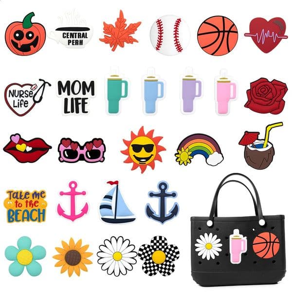 1 piece bag charm cute flower rose basketball cartoon handbag accessories suitable for handbag beach travel bag decoration womens bag pendant 240910