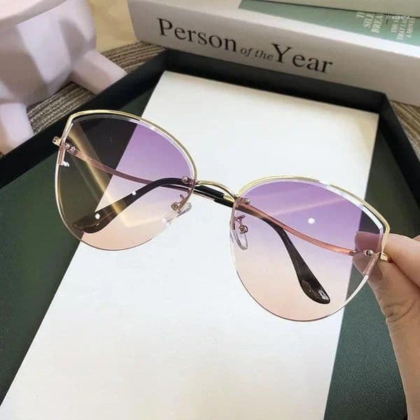 Sunglasses Cat Eye Women Luxury Rimless Gradient Sun Glasses 2024 Clear Ocean Color Lenes Shades Ladies Sunglass UV400