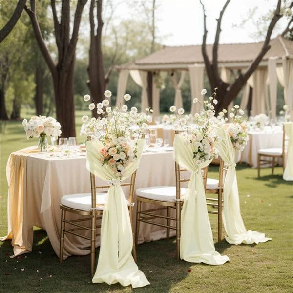 1050Pcs 17x250cm Ivory Chiffon Chair Belt 12 sets Wedding Cover Ribbon Party Armchair Decoration 240910