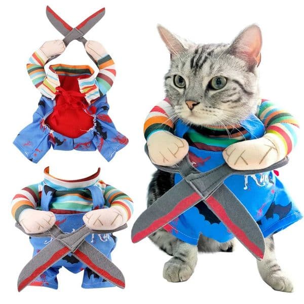 Halloween Killer Role Play With Scissors Cats And Dogs Transformed Into Funny Holiday Costumes Pet Cosplay CostumesXJ240906